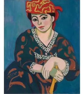 Puzzle Henri Matisse Pomegranate – portrait féminin à la coiffe rouge sur fond bleu – chez Assemblez-Moi