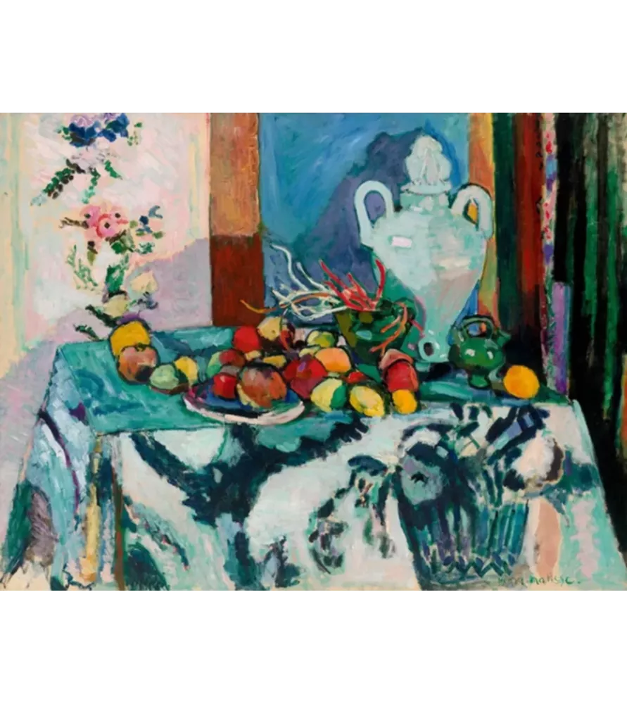 Puzzle Henri Matisse Pomegranate – nature morte aux fruits et carafe sur nappe colorée – chez Assemblez-Moi