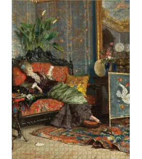 Puzzle The Reading Woman 1000 pièces Pomegranate – femme lisant dans un intérieur raffiné – chez Assemblez-Moi