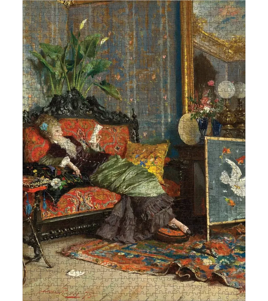 Puzzle The Reading Woman 1000 pièces Pomegranate – femme lisant dans un intérieur raffiné – chez Assemblez-Moi