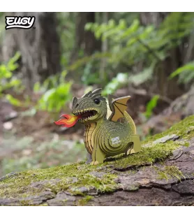 DIY Dragon EUGY – petit dragon vert en maquette 3D carton avec flamme – chez Assemblez-Moi