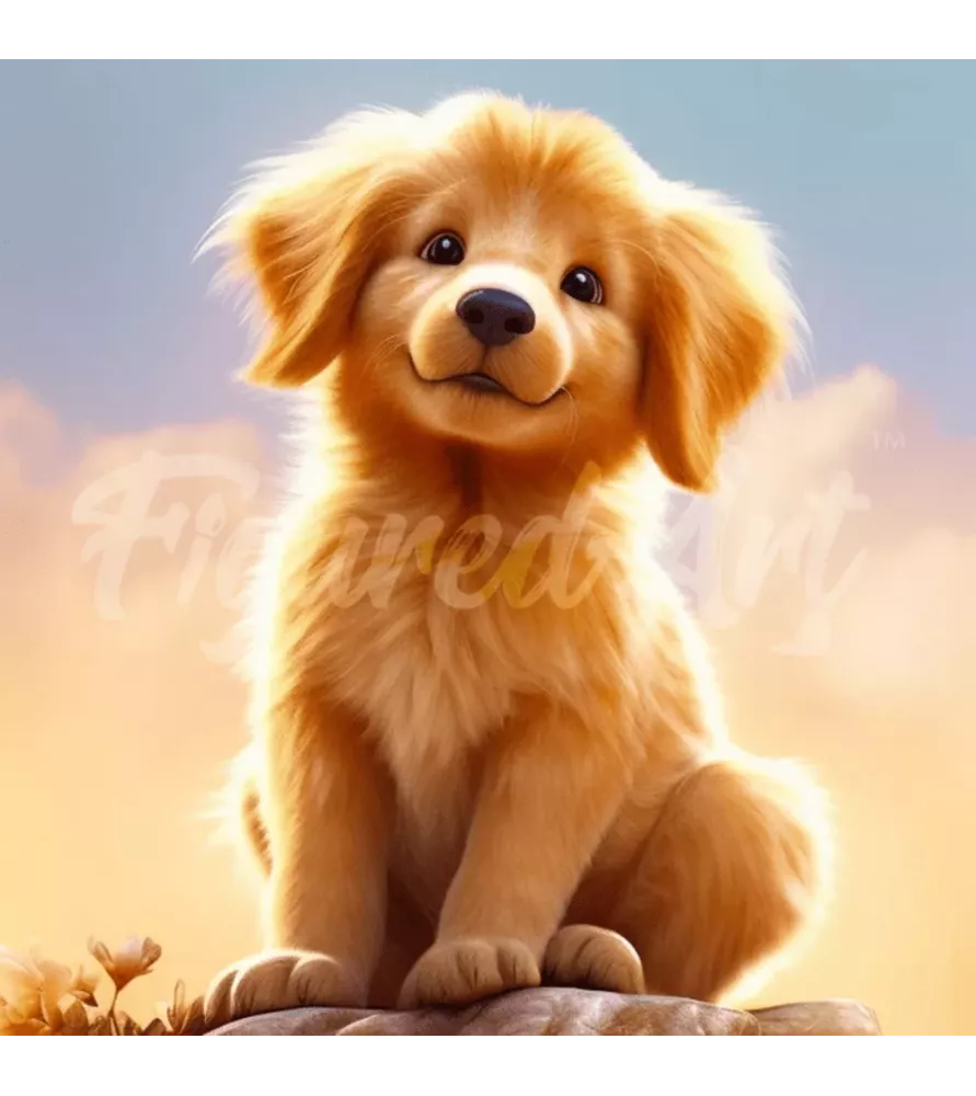 Diamond Painting Chiot Golden Retriever Figured'Art – tableau à strass 25x25 cm chien doré – chez Assemblez-Moi