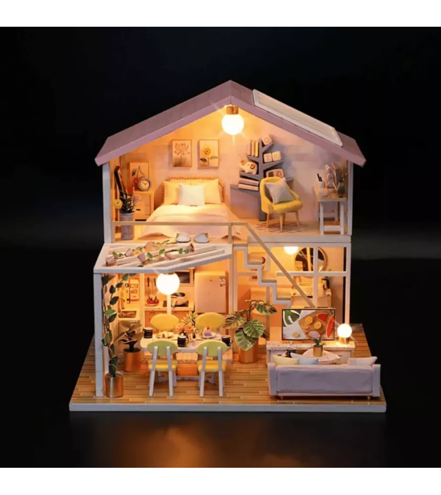 DIY Maison Miniature Agréable Moment Figured'Art – maison miniature LED cosy tons roses – chez Assemblez-Moi