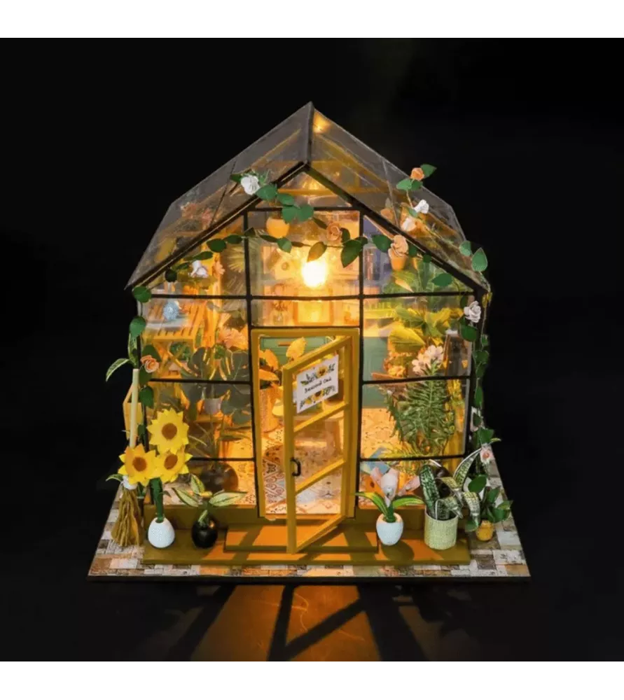 DIY Maison Miniature Serre Ensoleillée Figured'Art – serre miniature LED fleurie lumineuse – chez Assemblez-Moi