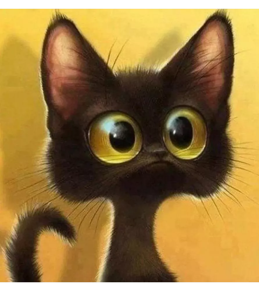 Diamond Painting Chat étonné Figured'Art – tableau à strass chat noir grands yeux – chez Assemblez-Moi