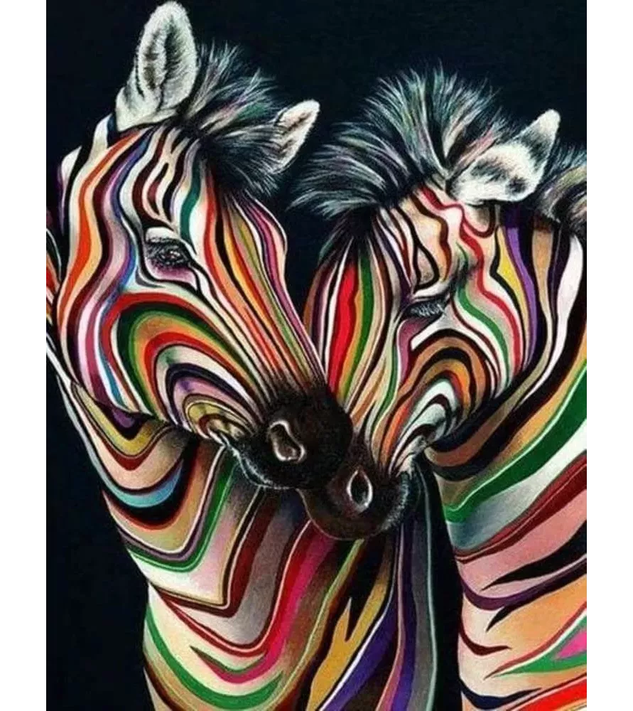 Diamond Painting Couple de Zèbres Figured'Art – tableau à strass zèbres colorés design moderne – chez Assemblez-Moi