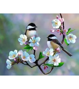 Diamond Painting Petits Oiseaux et Fleurs Blanches Figured'Art – chez Assemblez-Moi