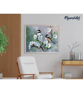Diamond Painting Petits Oiseaux et Fleurs Blanches Figured'Art – chez Assemblez-Moi