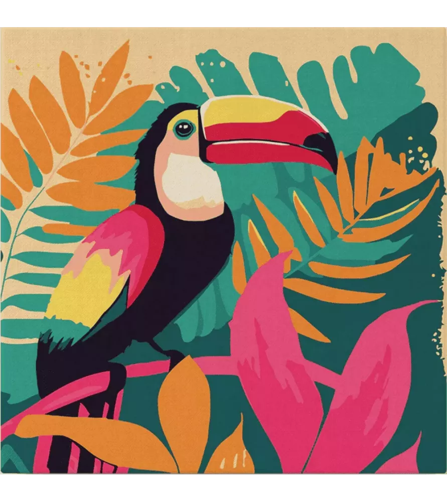 Peinture par Numéros Toucan Tropical Figured'Art – oiseau exotique feuillage coloré tropical – chez Assemblez-Moi