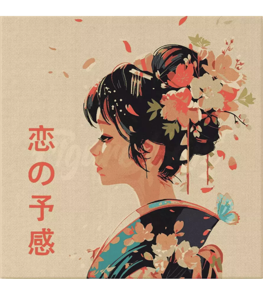 Peinture par Numéros L’Amour à la Japonaise Figured'Art – portrait japonais fleurs kimono – chez Assemblez-Moi