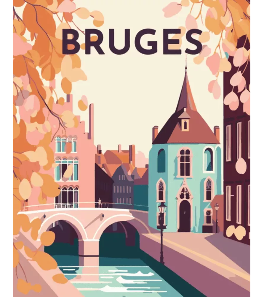 Peinture par Numéros Affiche Vintage Bruges Figured'Art – ville canal pont style rétro – chez Assemblez-Moi