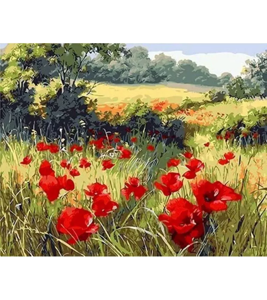 Peinture par Numéros Coquelicots Champêtres Figured'Art – champ de fleurs rouges paysage nature – chez Assemblez-Moi