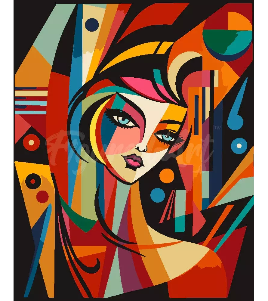 Peinture par Numéros Femme Abstraite Figured'Art – portrait cubiste coloré art moderne – chez Assemblez-Moi