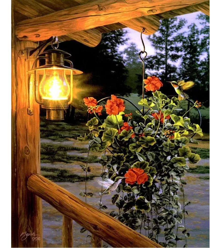 Peinture par Numéros Lanterne sous le Porche Figured'Art – lanterne lumineuse fleurs et oiseau – chez Assemblez-Moi