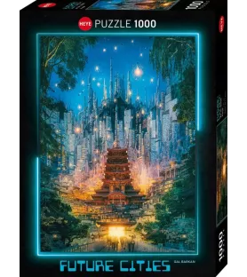 Puzzle Cities Portal Heye – ville futuriste verticale avec temple rouge et lumière néon – disponible à Langon