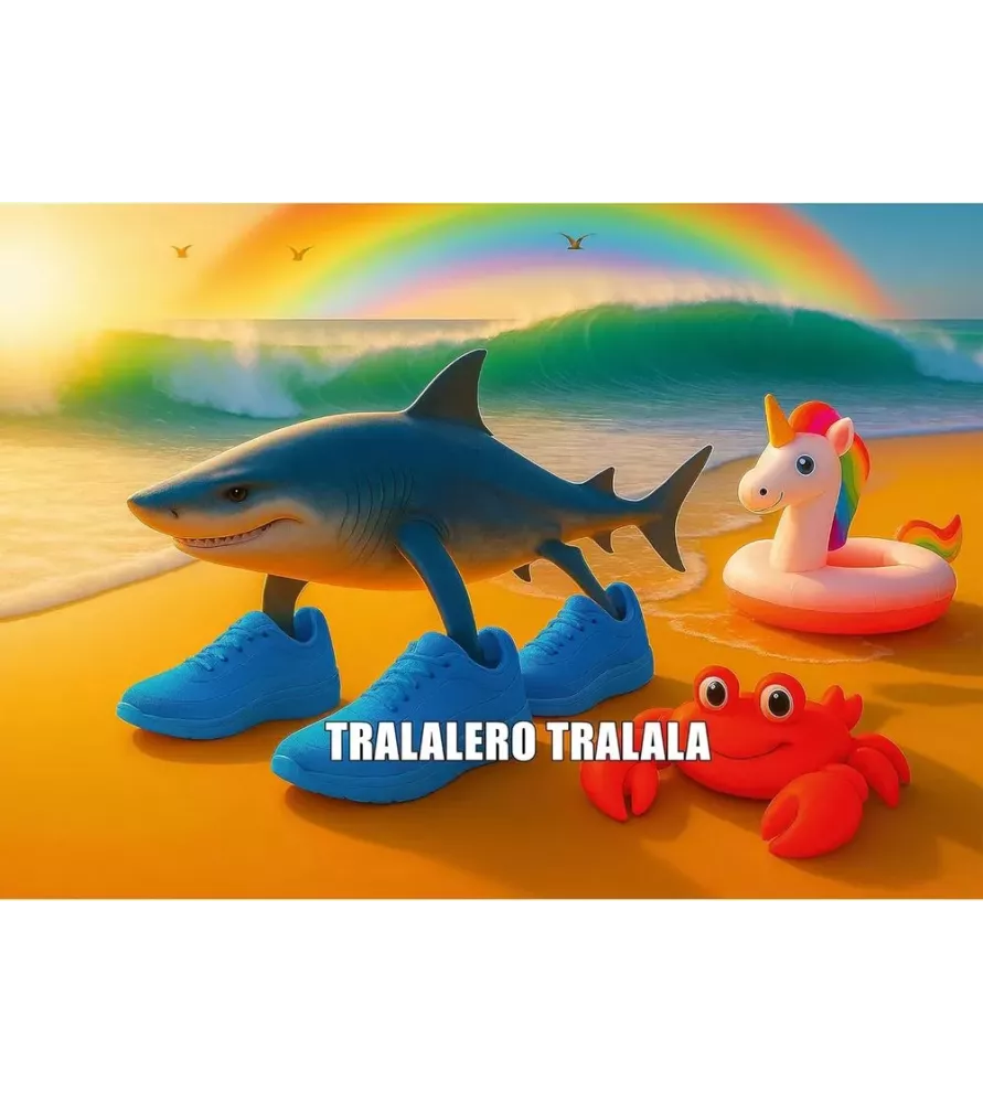 Puzzle BrainRots Tralalero Tralala Trefl – visuel décalé 200 pièces avec requin absurde sur la plage – disponible à Langon