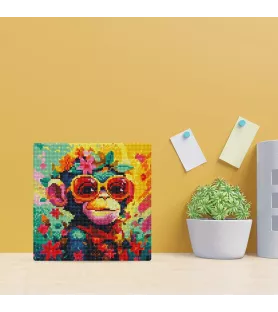 Diamond Painting Singe Fantaisie et Fleurs Figured'Art – création pop colorée – chez Assemblez-Moi