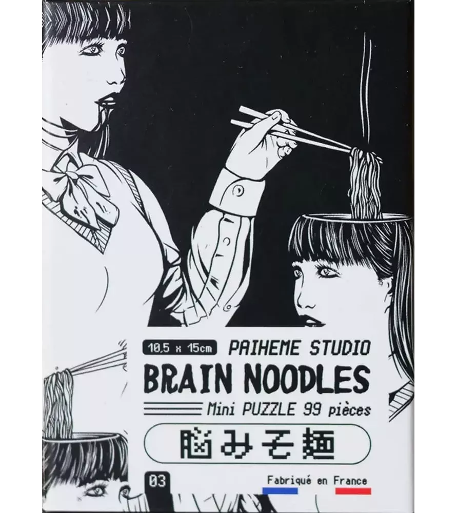 Mini Puzzle Brain Noodles (Paiheme Studio) – illustration manga noir et blanc décalée – chez Assemblez-Moi