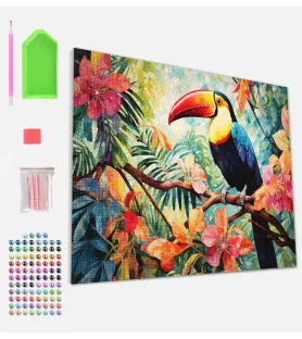 Diamond Painting Toucan Splat Planet – broderie diamant encadrée tropicale – Assemblez-Moi