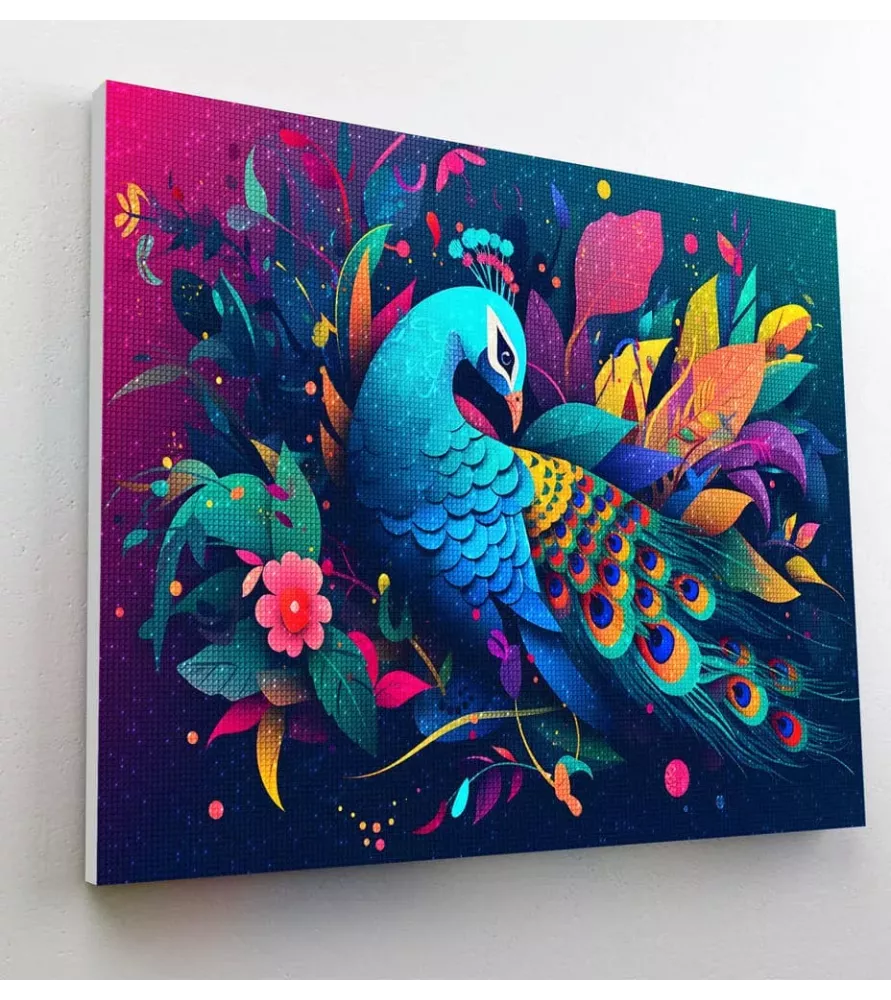 Diamond Painting Paon Splat Planet – tableau tropical encadré – Assemblez-Moi