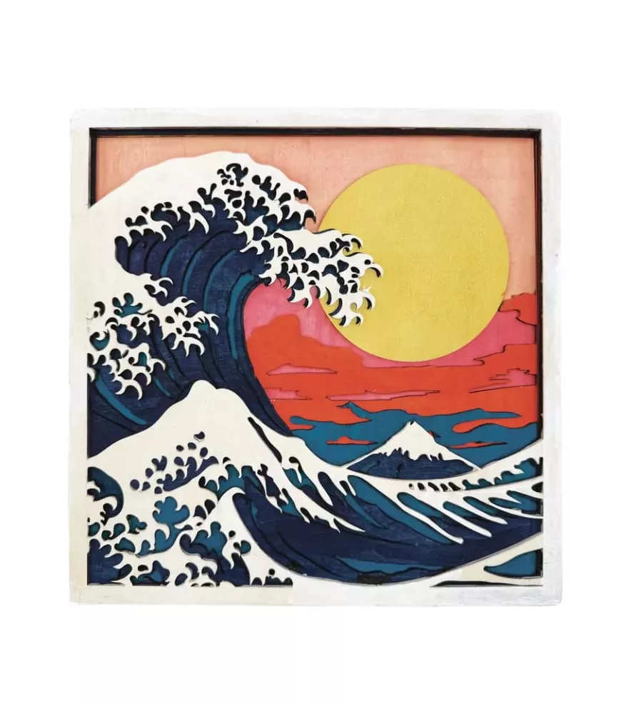 Kit Art en Bois Grande Vague Splat Planet – œuvre 3D à peindre inspirée du Japon – Assemblez-Moi