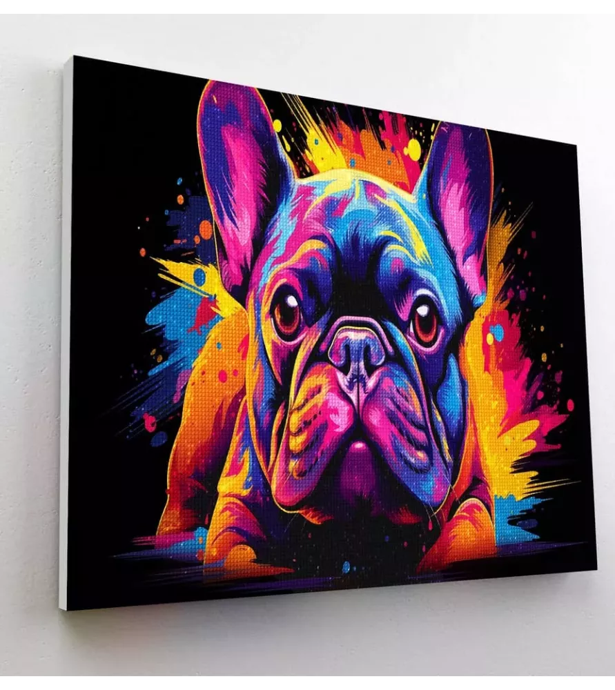 Diamond Painting Neon Bulldog Splat Planet – broderie diamant encadrée pop art – Assemblez-Moi