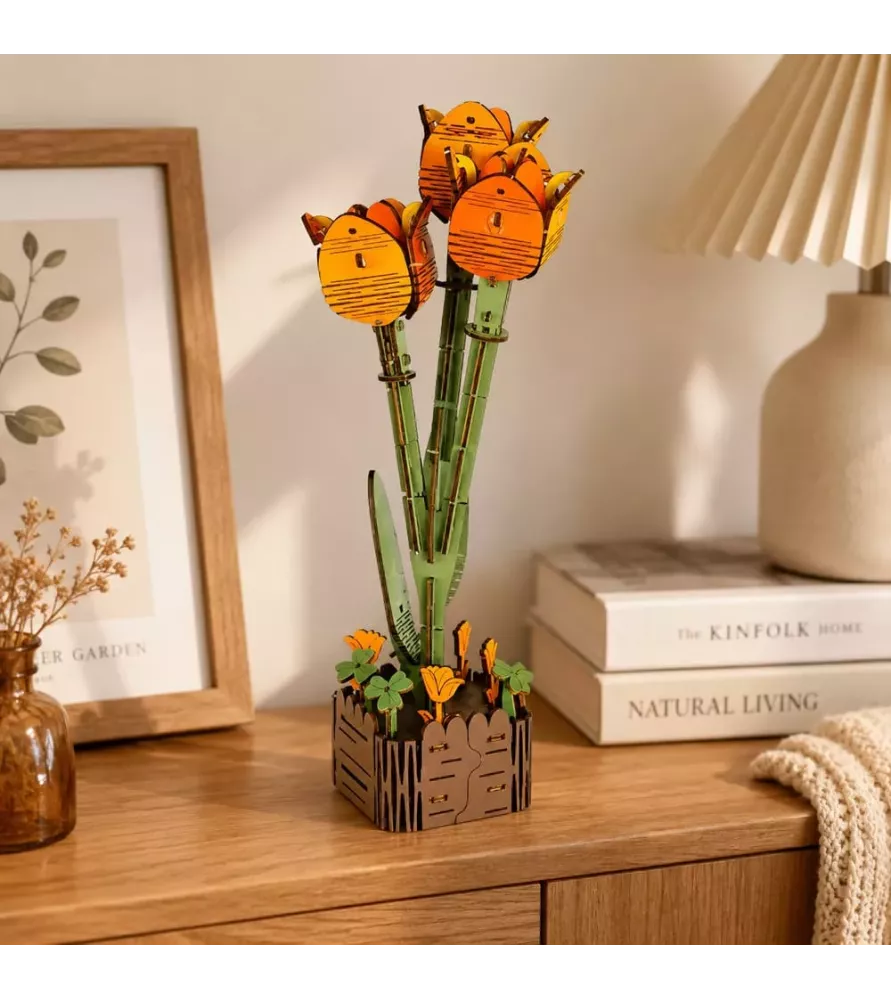 Fleur 3D Tulipe Inspirebox orange en bois à assembler chez Assemblez-Moi Langon