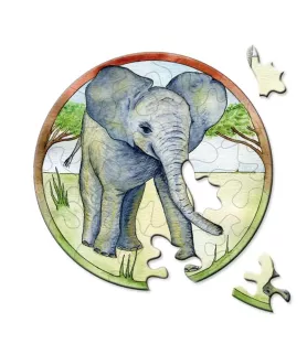 Mini Puzzle Picoli Éléphant Curiosi – illustration aquarelle de 33 pièces – chez Assemblez-Moi