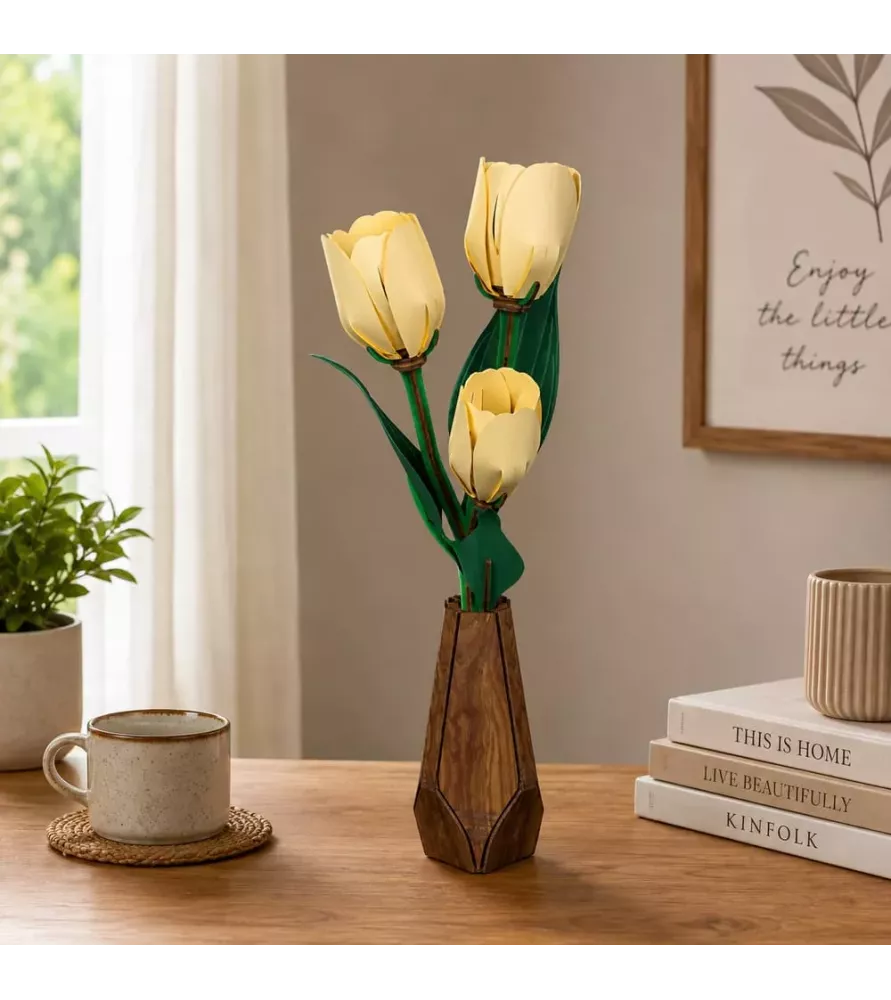 DIY Tulipe Jaune Cutebee – fleur en bois décorative à assembler – chez Assemblez-Moi