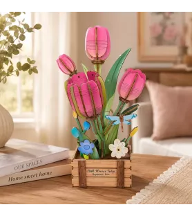 Fleur 3D Tulipes roses PlayfullMario en bois à assembler chez Assemblez-Moi