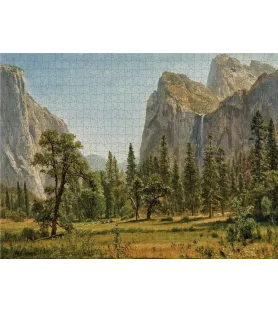 Puzzle Bridal Veil Falls 1000 pièces Pomegranate – vallée de Yosemite et cascade d’Albert Bierstadt – chez Assemblez-Moi