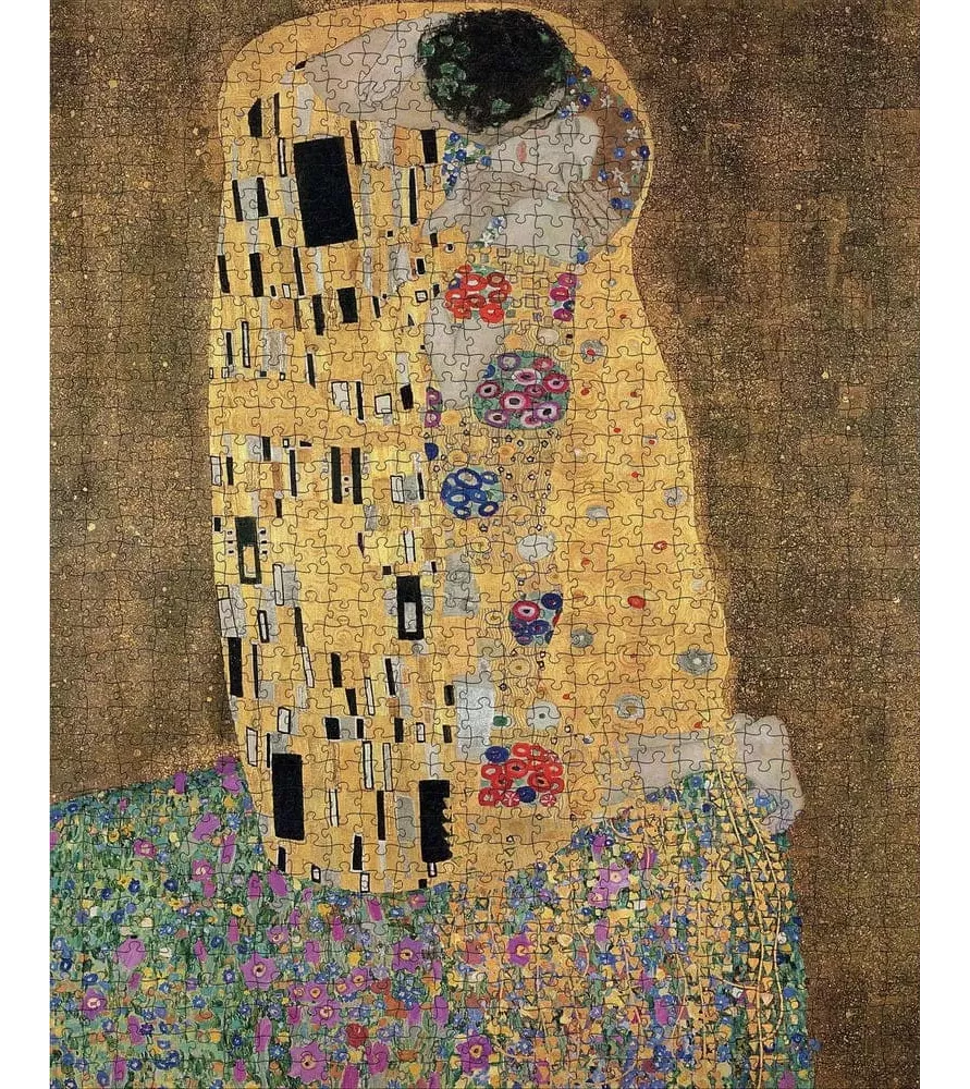 Puzzle Le Baiser 1000 pièces Pomegranate – œuvre dorée de Gustav Klimt avec couple enlacé – chez Assemblez-Moi