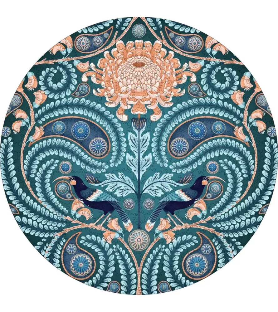 Puzzle Huia and Chrysanthemum 500 pièces Pomegranate – puzzle circulaire aux oiseaux et feuillages stylisés – chez Assemblez-Moi