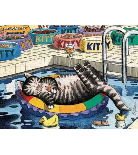 Puzzle Pool Cat 300 pièces Pomegranate – chat allongé sur une bouée dans une piscine – chez Assemblez-Moi
