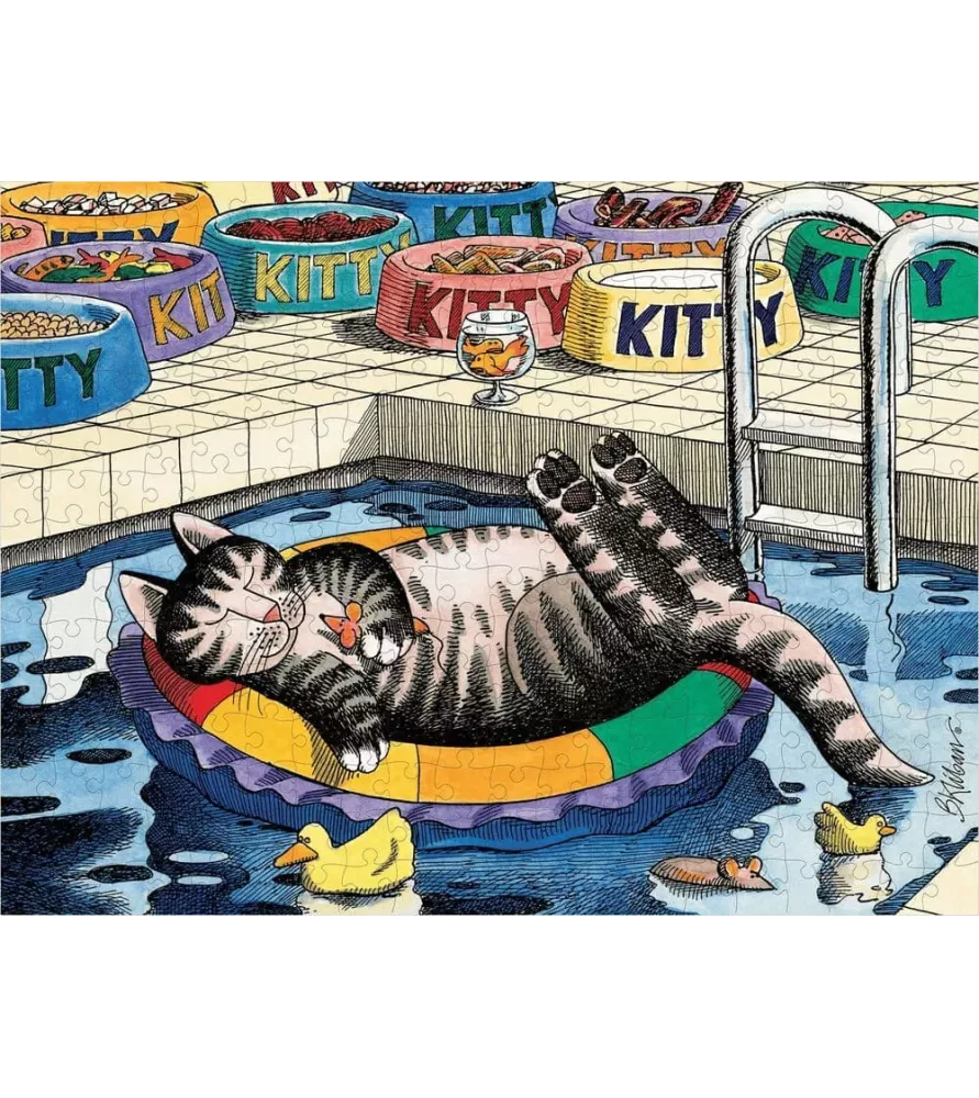 Puzzle Pool Cat 300 pièces Pomegranate – chat allongé sur une bouée dans une piscine – chez Assemblez-Moi