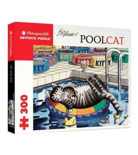 Puzzle Pool Cat 300 pièces Pomegranate – chat allongé sur une bouée dans une piscine – chez Assemblez-Moi