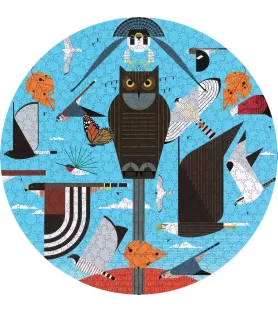 Puzzle Hawk Mountain 500 pièces Pomegranate – composition circulaire d'oiseaux de Charley Harper – chez Assemblez-Moi