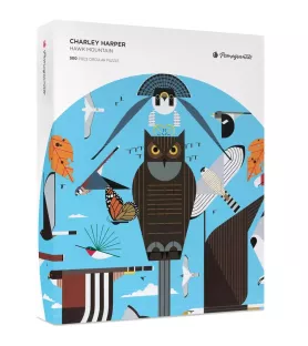 Puzzle Hawk Mountain 500 pièces Pomegranate – composition circulaire d'oiseaux de Charley Harper – chez Assemblez-Moi