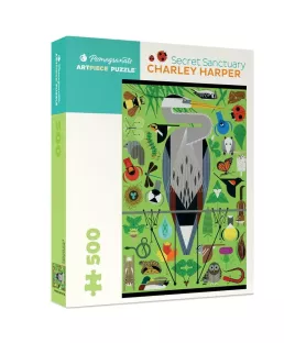 Puzzle Secret Sanctuary 500 pièces Pomegranate – héron, oiseaux et nature graphique de Charley Harper – chez Assemblez-Moi