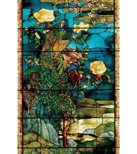 Puzzle Peacocks and Peonies II 500 pièces Pomegranate – paon et pivoines façon vitrail – chez Assemblez-Moi