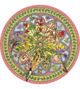 Puzzle Floral Compass 500 pièces Pomegranate – colibris et composition florale circulaire – chez Assemblez-Moi