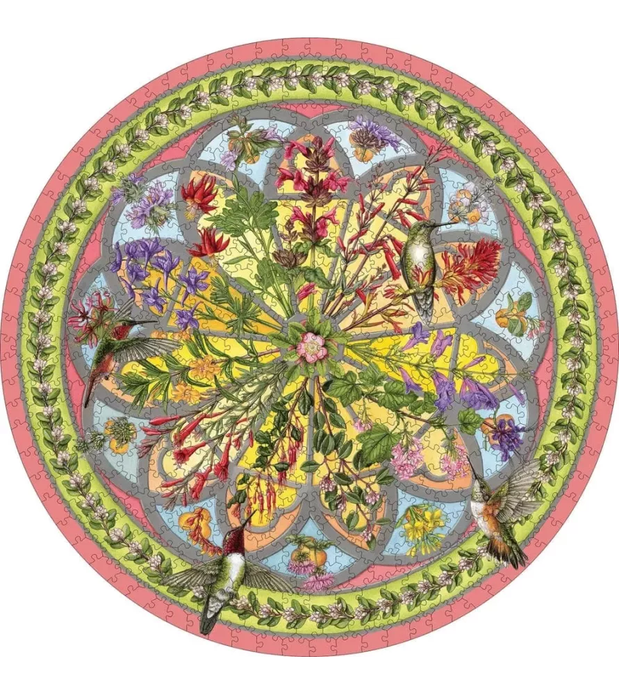 Puzzle Floral Compass 500 pièces Pomegranate – colibris et composition florale circulaire – chez Assemblez-Moi