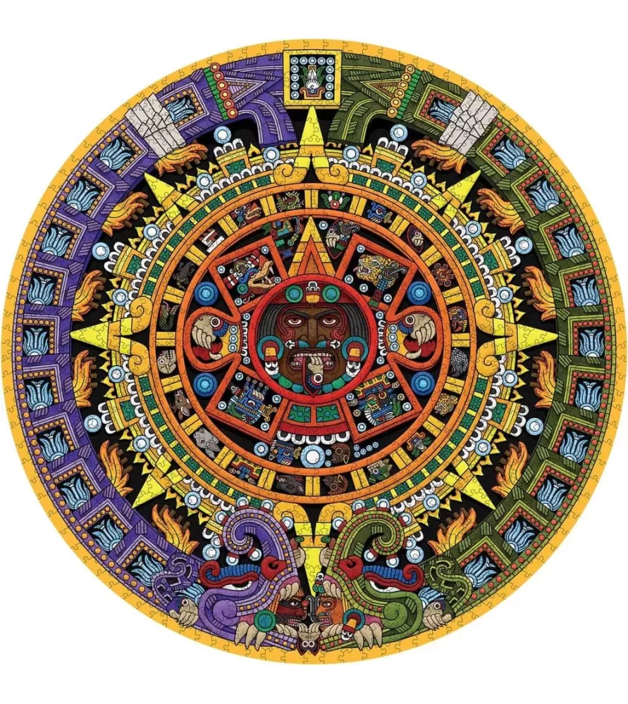 Puzzle Aztec Sun Stone 1000 pièces Pomegranate – visuel circulaire aztèque coloré – chez Assemblez-Moi