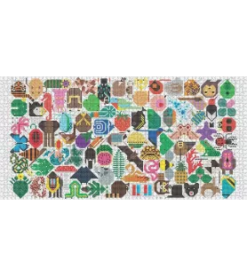 Puzzle Toile de la vie 2000 pièces Pomegranate – 81 formes de vie illustrées par Charley Harper – chez Assemblez-Moi