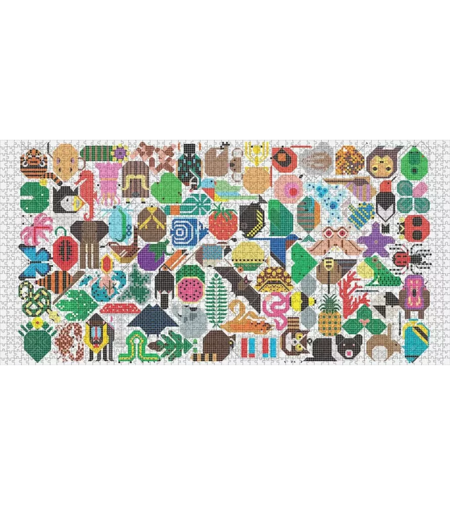 Puzzle Toile de la vie 2000 pièces Pomegranate – 81 formes de vie illustrées par Charley Harper – chez Assemblez-Moi