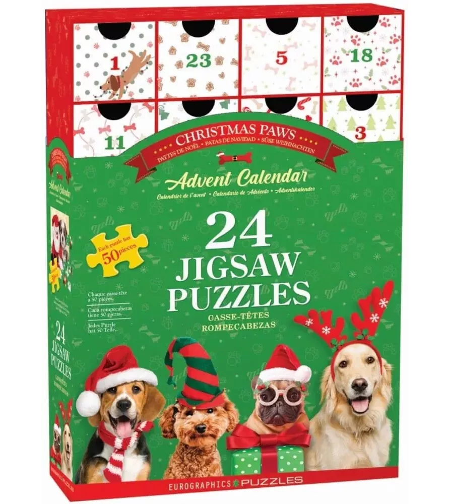 Calendrier de l’Avent Pattes de Noël – puzzles chiens festifs – chez Assemblez-Moi à Langon