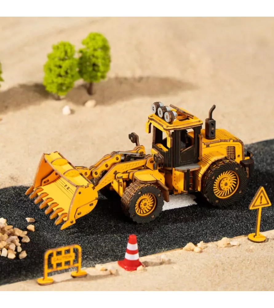 DIY Bulldozer ROKR – chargeuse 3D en bois avec godet articulé – chez Assemblez-Moi