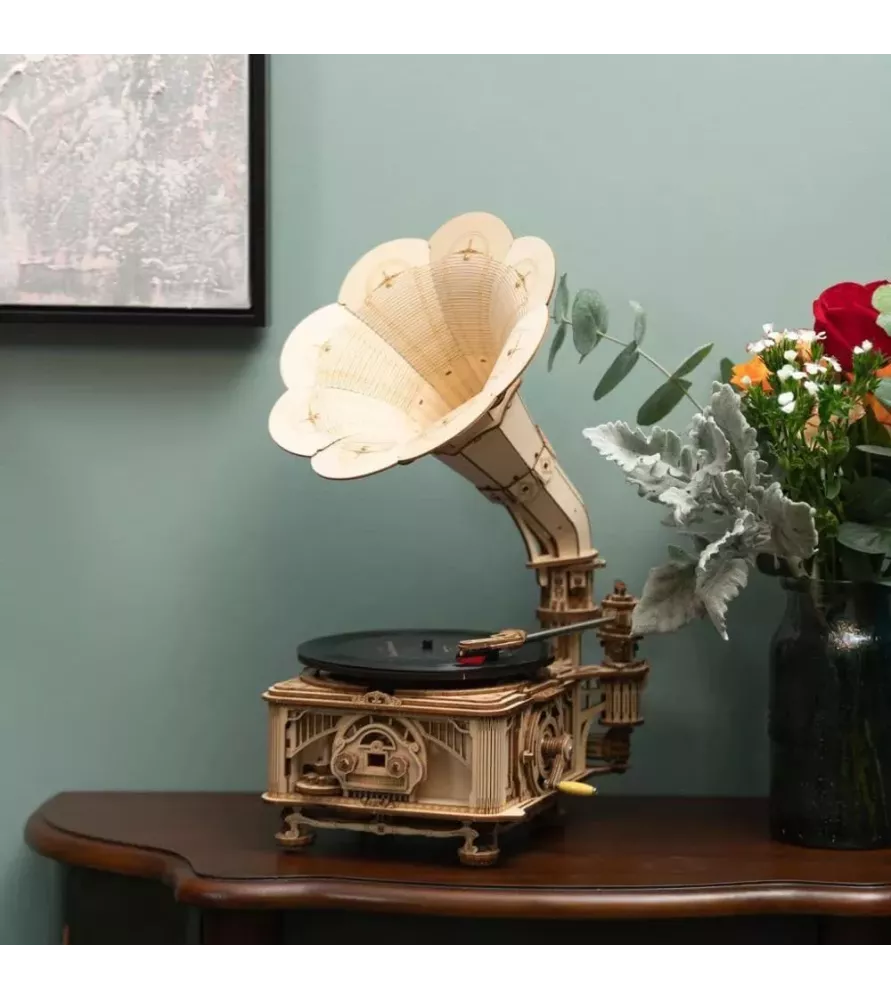 DIY Classical Gramophone ROKR – gramophone mécanique en bois à assembler – chez Assemblez-Moi