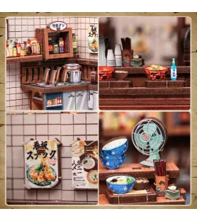 Intérieur du Kagawa Udon House Cutebee avec comptoir, bols d’udon et accessoires de cuisine japonaise