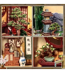Détails du Book Nook Cour sereine Cutebee avec bonsaï, lanterne et décor japonais